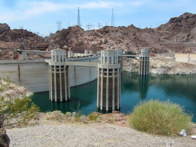 The hoover dam penstocjs in Lake Mead