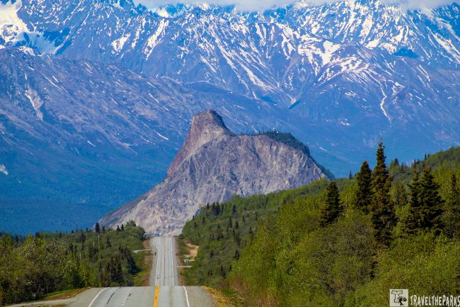 Glenn Highway with Lions Head mountain in the background.