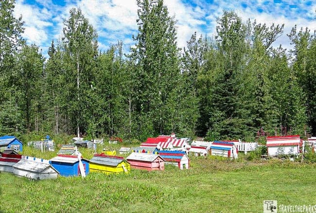 The decorative spirit houses at the Eklutna Historical Museum