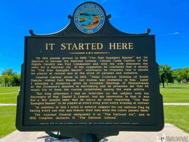 the historic marker of the "Star Spangled Banner" officially being started at Ft. Meade, SD in 1892.
