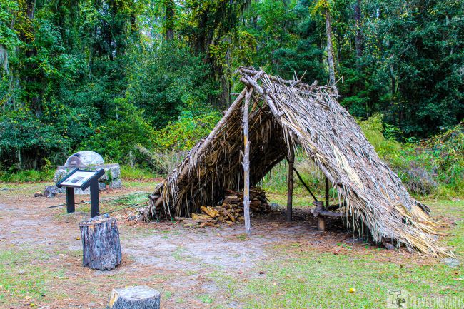 Replica of a typical soldiers early hut at Fort Frederica 