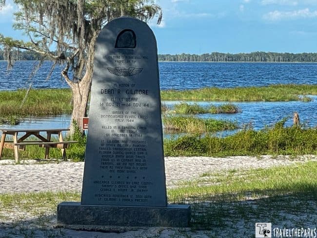 Lieutenant Dean Gilmore Memorial on the beach Lake Louisa